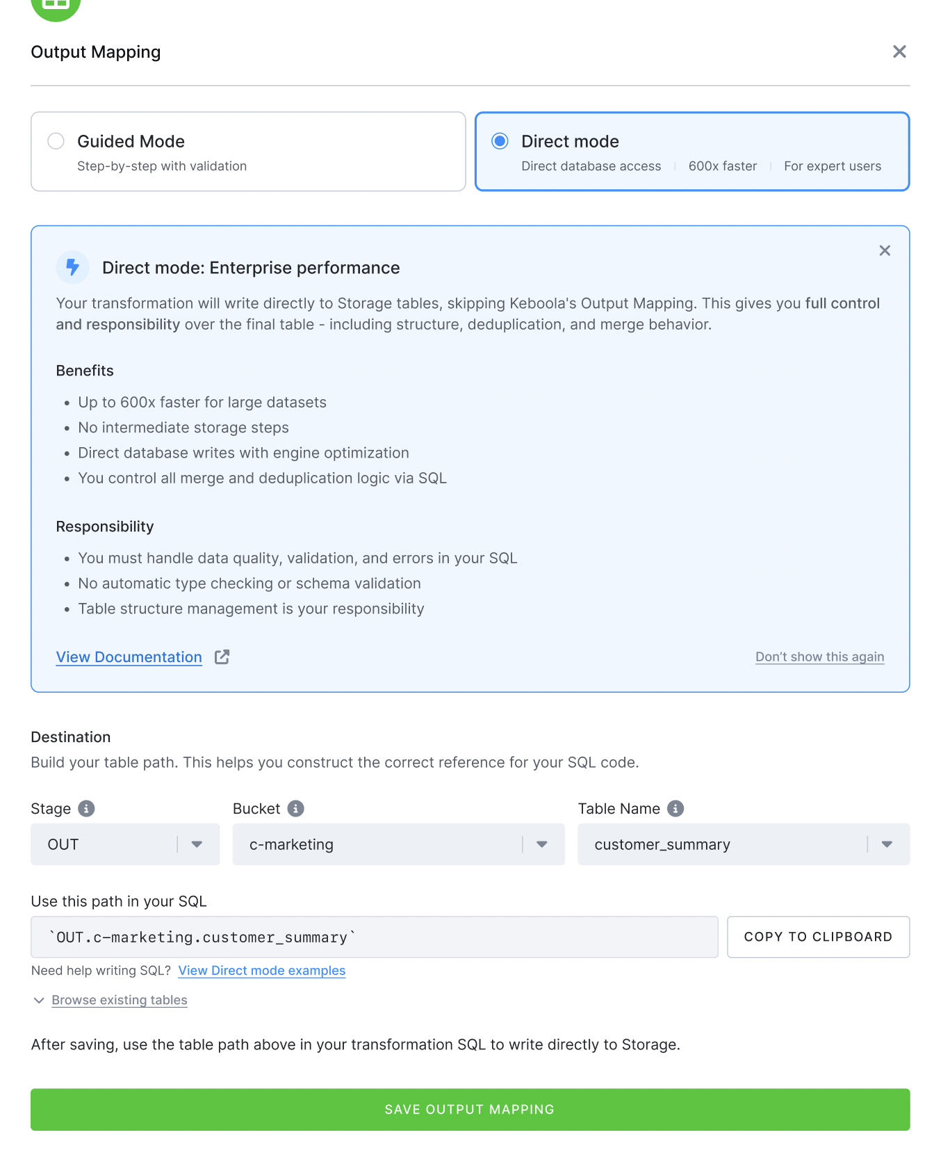 Direct Mode Output Mapping